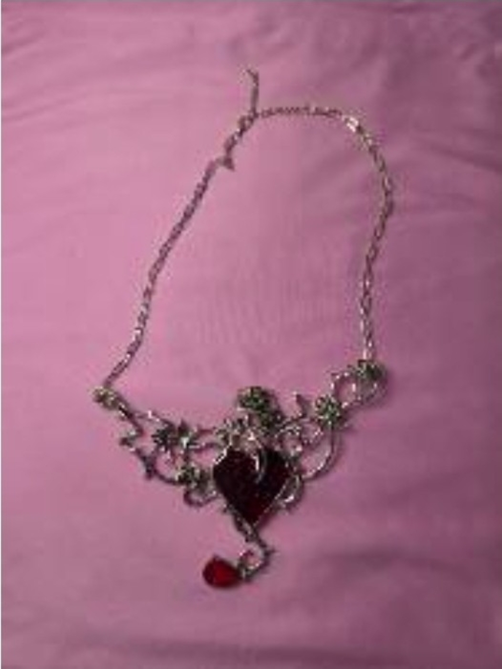 Silver-Tone Red Heart Pendant Necklace - Women Jewelry